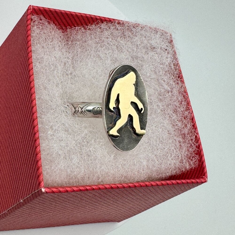 Handmade Bigfoot Ring Sterling Silver Brass Sasquatch Statement Ring Size 12 - Picture 8 of 12